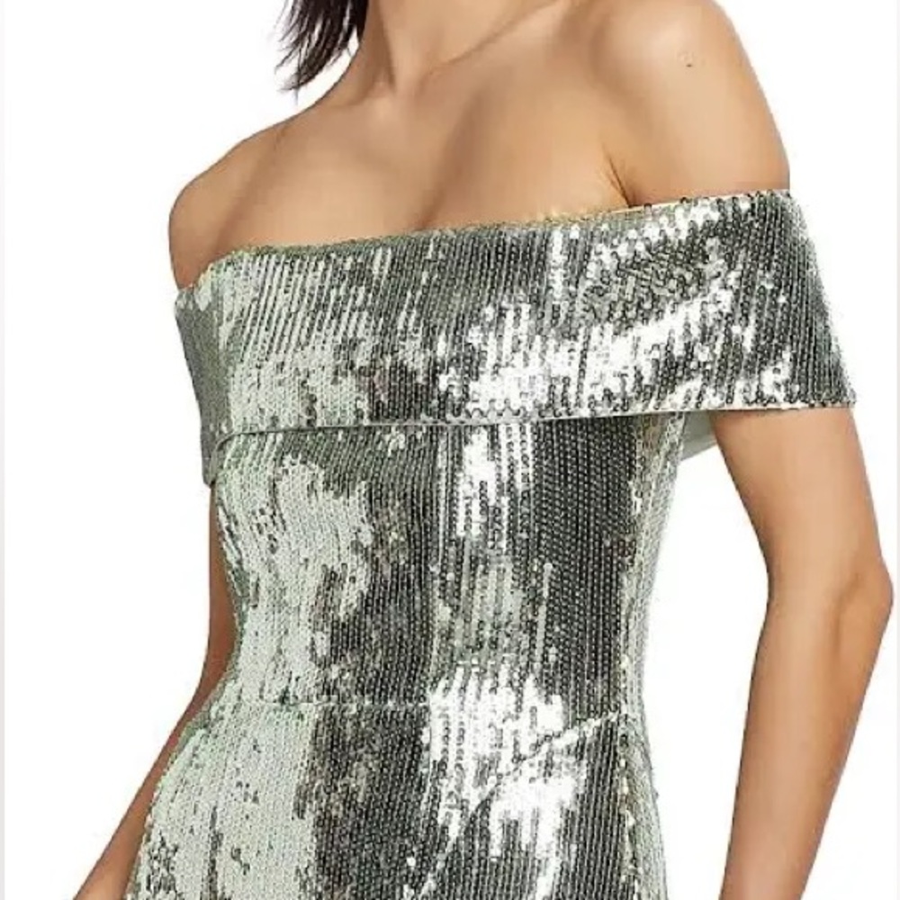 Galvan London 'Glencoe' Sequined Off-The-Shoulder Gown in Seaglass - Picture 5 of 6